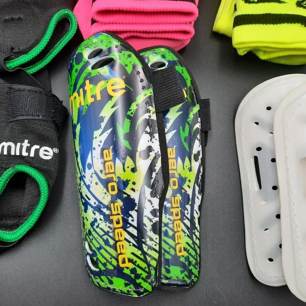 Mitre Junior Soccer Gear Set Socks, Shinguards Supports Neon Colors